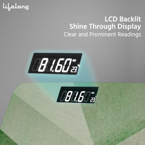 Image of Lifelong Weighing Machine with Backlit LCD Panel |Digital Weight Machine for Body Weight|Thick Tempered Glass with LCD Display|Bathroom Weighing Scale (Olive Green)
