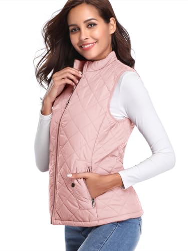 fuinloth Women's Quilted Gilet, Lightweight Body Warmer Padded Outdoor Vest Sleeveless Jacket Pink Large - Image 2