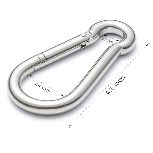 Image of sprookber 316 Stainless Steel Carabiner Clip, Marine Grade Heavy Duty Spring Snap Hook for Outdoor, Boat, Hammock, Set of 5