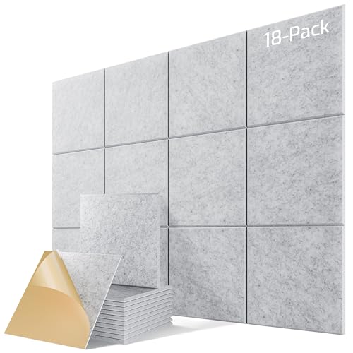 Image of 18 Pack Acoustic Panels for Walls, 12 inch x 12 inch x 0.4 inch High Density Self-Adhesive Soundproof Wall Panels, Sound Absorbing Foam Panels for Home & Office Studio (Sliver Gray)