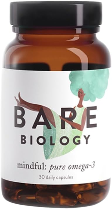 Bare Biology Omega 3 Fish Oil Jar – Mindful Omega 3 Capsules (30 Servings) DHA 560mg, Supports Brain Function & Eye Health.