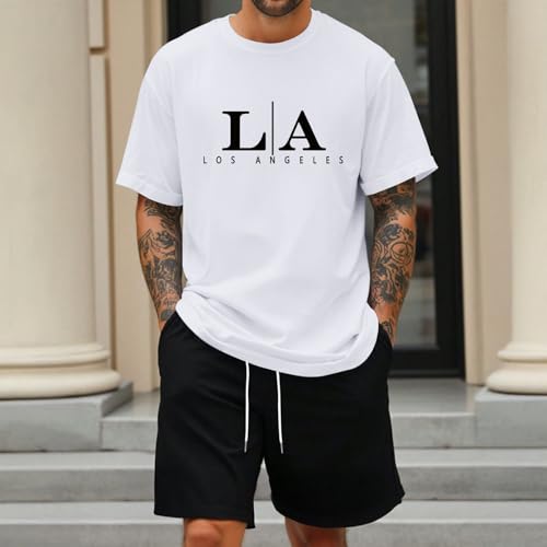 Image of BeWithYou Oversized Graphic Tshirts for Men Vintage Los Angeles Letter Graphic Shirt Baggy Streetwear Tee Casual Cotton Tops