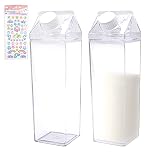 INHEMING Clear Milk Carton Water Bottle 2 Pcs 500ML Plastic Square Drinking Bottles with Screw Top for Juice, Milk and Other Homemade Beverages
