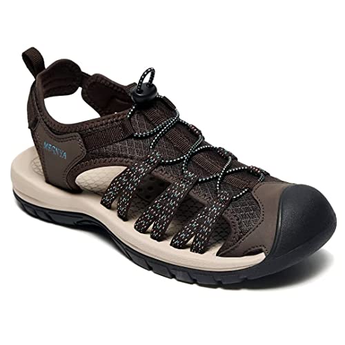 Megnya Womens Summer Sandals With Arch Support, Slip Resistant And Washable Hiking Sandals With Adjustable Straps, Cute And Comfy Close Toe Slides For Anti-Collision Coffee Size 7 #TOP28