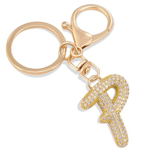 LAXPICOL Gold Letter P Keychain for Women Cute Sparkly CZ Zircon Bag Charms Purse Charms For Handbags Metal Alphabet Initial Letter Keychain