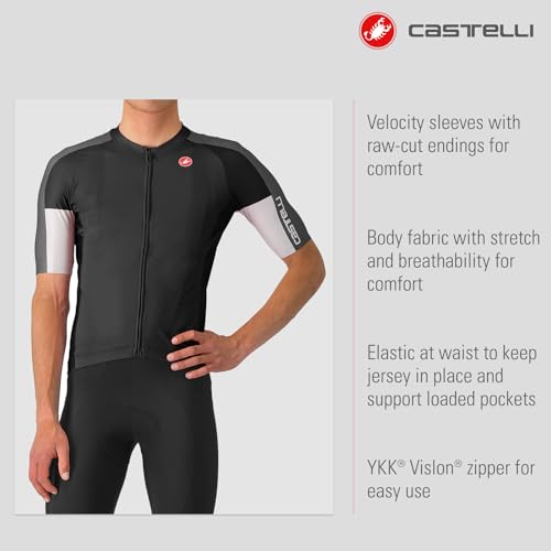 CASTELLI Men’s Entrata 6 Jersey, UPF Sun Protection, Quarter Length Sleeve Jersey for Road Cycling & Gravel Biking & Racing - Light Black/Dark Gray-Smoky Gray - Large