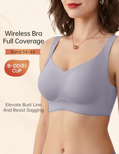 REALWILL Supportive Bras for Women, Wireless Full Coverage Compression Jelly Bra Gray — view 2