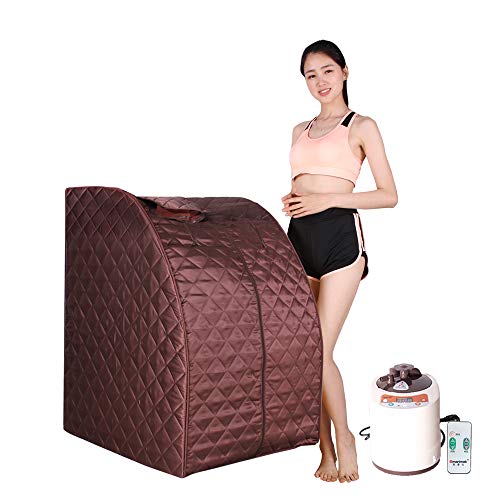 Smartmak Portable Steam Sauna,At Home Full Body One Person Spa Tent, 2L Steamer With Remote Control, Eco-Friendly Indoor Weight Loss Detox Therapy, Herbal Box Included(Us Plug)- Brown #TOP1