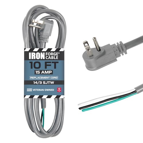 Iron Forge Cable Right Angle Replacement Power Cord, 14 AWG, 10 Ft - Gray