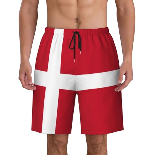 Danish Flag Men Beach Pants â€“ Swim Trunks for Men,Quick-Dry and Comfortable, Suitable for Beach, Surf, and Everyday Wear Black
