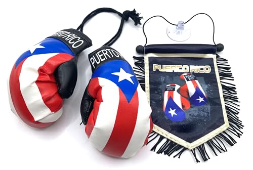 Puerto Rico flags for cars Boxing Gloves accessories sticker decals Puerto Rican PR homes banderas para autos small mini Banner hanging window car flags accessory for men women (PR Combo 1)