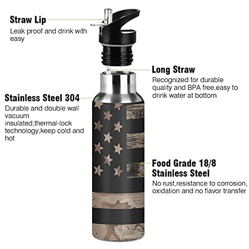 Yasala 4Th Of July Water Bottle Us Camo Stars And Stripes Coffee Thermos Stainless Steel Insulated Beverage Container 20 Oz With Straw Lid Bpa-Free For Sport, Travel, Camping, Back To School #TOP2