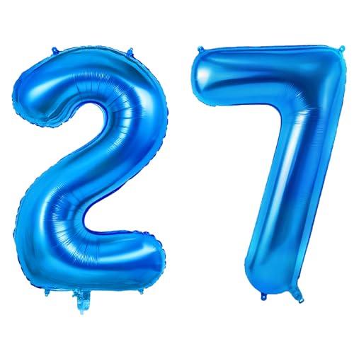 Number 27 Balloons for 27th Birthday Party Decorations, 0-100 Large No.27 Balloons for Women Men and Her Him, 40 Inch Dark Blue Foil Helium Balloon for 27 Year Old Anniversary Decorations