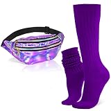 Ardusnpe Holographic Fanny Packs for Women Men Cross Body Slouch Socks Purple Belt Bag Purple Scrunch Socks Metallic Color Neon Running Waist Pack 80s 90s Accessories Rave Party Halloween Costume