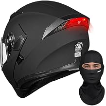 ILM Motorcycle Dual Visor Flip up Modular Full Face Helmet LED Light M, Matte Black - LED and Ski Balaclava Face Mask