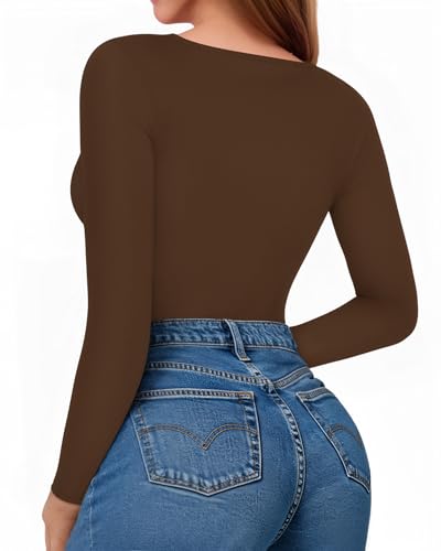 Image of MANGOPOP Womens Bodysuit Long Sleeve Crew Neck Body suit for Women Ribbed Bodysuits Shirts