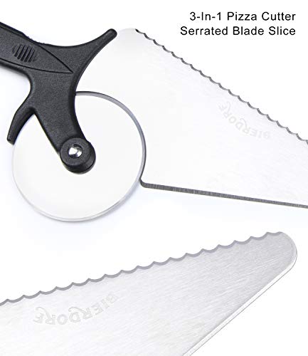10 Inch Aluminum Pizza Peel, Metal Pizza Spatula Paddle with Foldable Wood Handle and Pizza Cutter for Baking Homemade Pizza and Bread