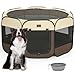 A4Pet Dog Playpen Indoor, 49” Pet Playpen with Bowl for Dogs, Kittens, and Small Animals, Removable Zipper & Mesh Panel(19”W × 12”H)