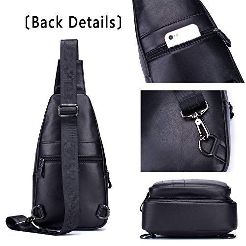Bullcaptain Cross Body Bags For Men Leather Sling Bag Casual Daypacks Chest Bags Shoulder Bag Travel Hiking Backpacks (Black) #TOP4