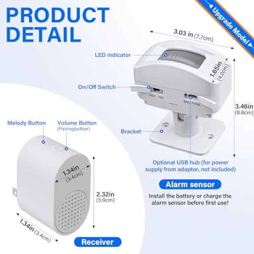 Driveway Alarms Wireless Outside, Weatherproof Motion Sensor Alarm System | Motion Detector Security Alert Monitor System with Plug-in Receiver, Loud Chimes and 500FT Long Range Outdoor Detection - image 7