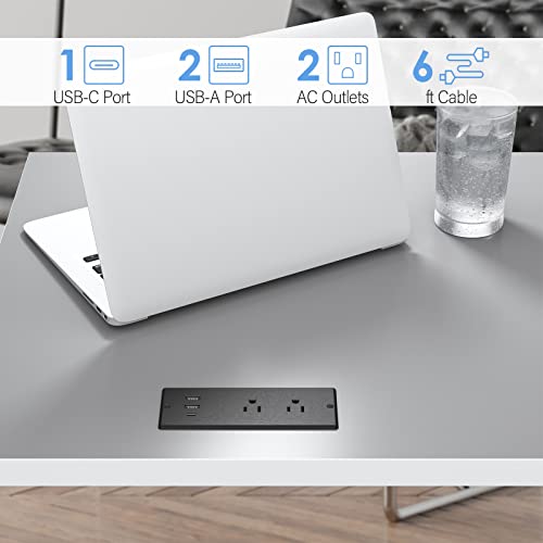Conference Recessed Power Strip Waterproof, With Pd 20W Usb C Fast Charging Port,2 Outlets,Furniture Recessed Power Outlet,Desk Power Strip Surge Protector,Drawer Outlet,Flat Plug,6Ft Cable (Black) #TOP3