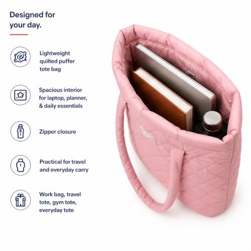 Image of Reebok Womens Tote Bag - Lightweight Carry On Puffer Quilted Tote Bag for Travel Work Travel and Daily Essentials