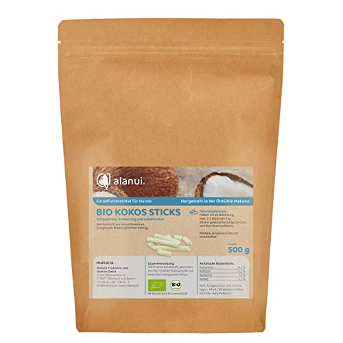 alanui Bio Kokos Sticks für Hunde, 100% rein und natürlich 500 g Beutel