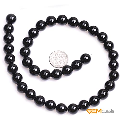 Gem-Inside Natural 10Mm Black Agate Gemstone Loose Beads Smooth Round Beads For Jewelry Making 15'' Supplies For Women #TOP4