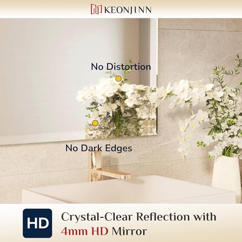 Keonjinn Frameless Bathroom Mirror 120x90cm, Wall Mounted Mirror With Bevelled Edge Design, Rectangular Vanity Mirror for Bathroom, Hallway, Living Room - Image 5