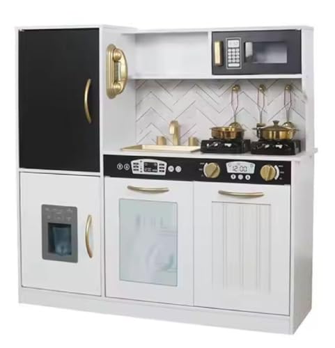 COIL Cocina de juegos, Cocina de madera, Cocina infantil, Cocina con accesorios, Cocina grande, Nevera, Horno, Microondas, Utensilios de cocina, Teléfono, A partir de 3 años (Oro)
