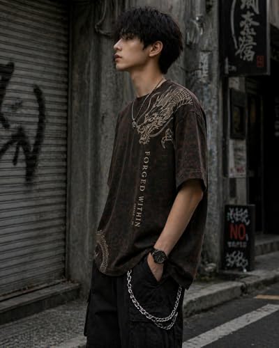 Image of boffi ... 100% Cotton Oversized T-Shirt Unisex Drop Shoulder Dye Washed Street Look Black Pack of 1