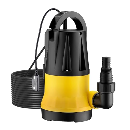 Wiltec Pompe immergée avec capteur de niveau d’eau – 550 W, 11500 l/h – Refoulement max. 8,5 m, profondeur max. 7 m – Thermorégulateur – Pompe submersible Eau propre