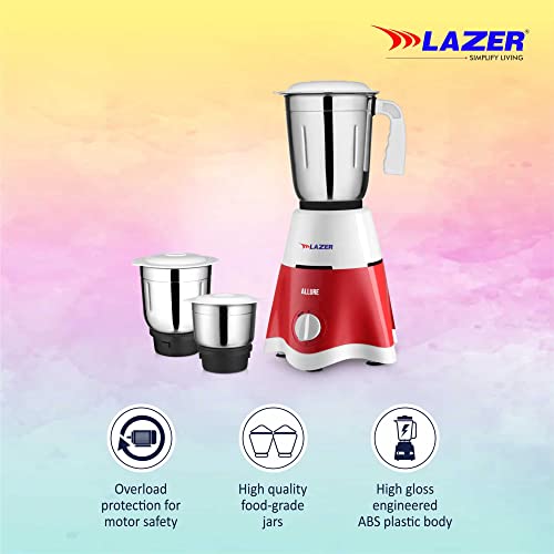 Image of Lazer Allure 3 jars 500W Mixer Grinder (Red)