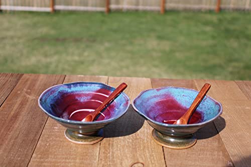 Salt And Pepper Pinch Bowls-Wooden Spoon - Set- Thrown On The Potter's Wheel 1113 #TOP4