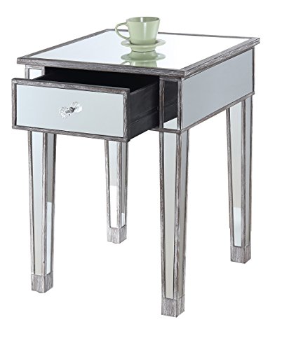 Convenience Concepts Gold Coast Mirrored End Table With Drawer, Weathered Gray #TOP3