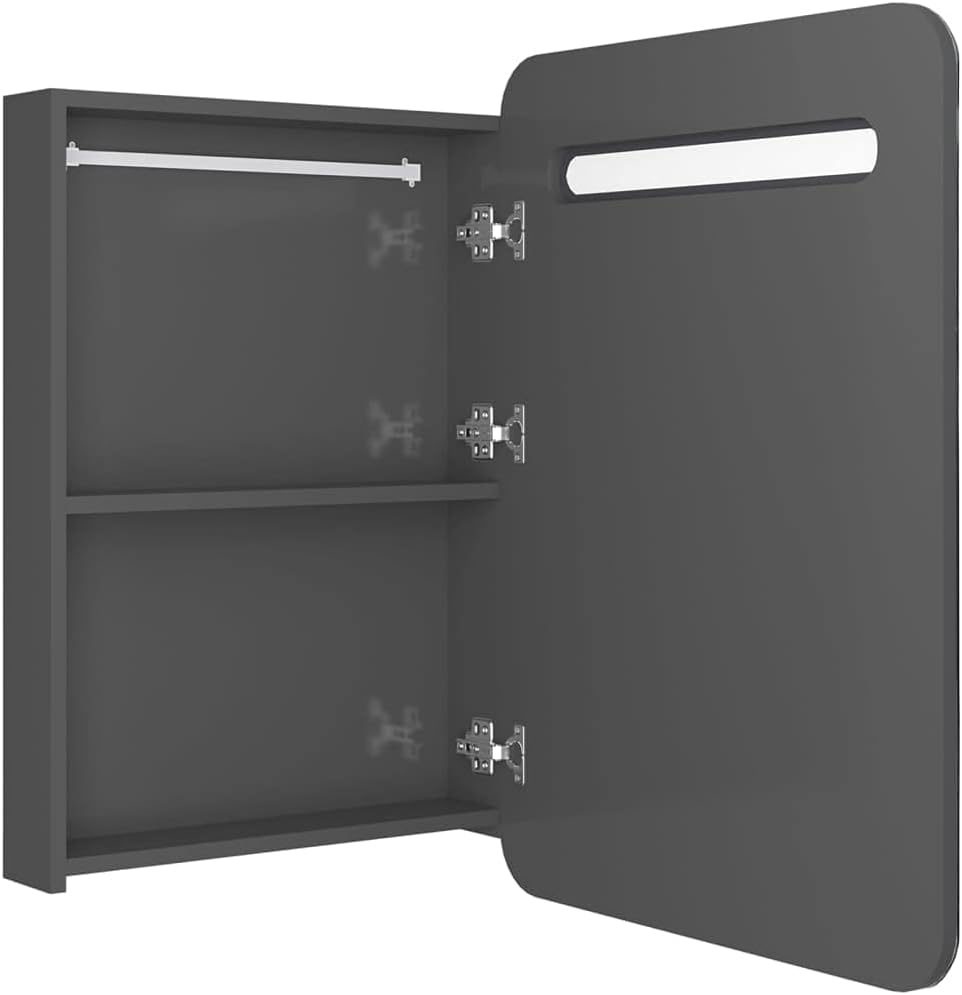 Mirror Cabinet Bathroom Cabinet Wall Cabinet Bathroom Furniture Bathroom Cabinet with Mirror LED Bathroom Mirror Cabinet Glossy Grey 60 x 11 x 80 cm