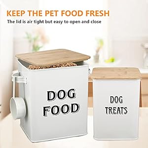 Morezi Dog Food Storage Container Farmhouse Pet Food Treats Bin with Lid and Scoop, Perfect Sturdy Canister Tins for Kitchen Countertop, Shelf, Great Gift for Pet Owners - Dog Food White Morezi Dog Food Storage Container Farmhouse Pet Food Treats Bin with Lid and Scoop, Perfect Sturdy Canister Tins for Kitchen Countertop, Shelf, Great Gift for Pet Owners – Dog Food White