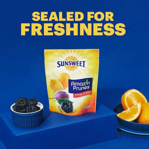 Sunsweet Amazin\' Prunes Orange Essence - Prunes Pitted Unsweetened & Dried - Gluten Free, Vegan, Low Fat - Dietary Fiber & Natural Minerals - Dried Fruit - 6 oz pouch - 12 Pack - Thumbnail 6