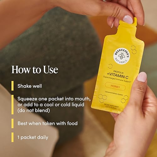 Image of Beekeeper's Naturals Liposomal Vitamin C (1000mg) + Propolis Packets, 12 Ct | Propolis & Honey, Supercharged Immune Support, Increased Bioavailability for Max Absorption