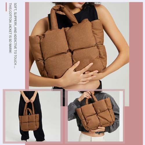 Puffer Denim Tote Bag, Trendy Luxury Chic Quilted Large Padded Designer Handbags for Women Winter Soft Shoulder Bag4