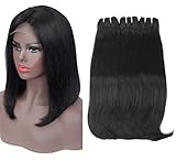 Human Hair 3 Bundles Double Weft 12A Brazilian Hair Bundles Double Weave Virgin Hair Bone Straight Unprocessed Human Hair Double Drawn Bundles Natural Black Color 8' 8' 8'