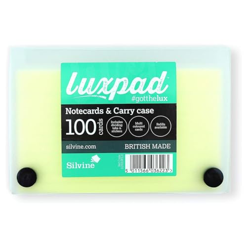 Luxpad 5x3" Assorted Colour Record Cards with Protective Carry Case. Pack Includes 100 Cards and Useful Dividing Tabs