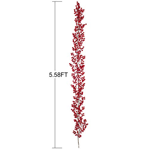DearHouse 5.58FT Red Berry Christmas Garland Clearance, Flexible Artificial Berry Garland for Indoor Outdoor Hone Fireplace Decoration for Winter Christmas Holiday New Year Decor - Thumbnail 4