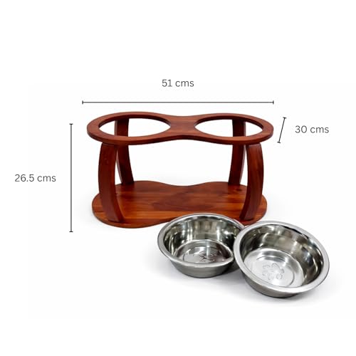 Image of Pure Souls Skye Pet Feeder, Natural Acacia Wood Feeders Stand, Elevated Dog Bowls, Food Water Diner, Durable Double Bowl Feeding Stands for Dogs - Large