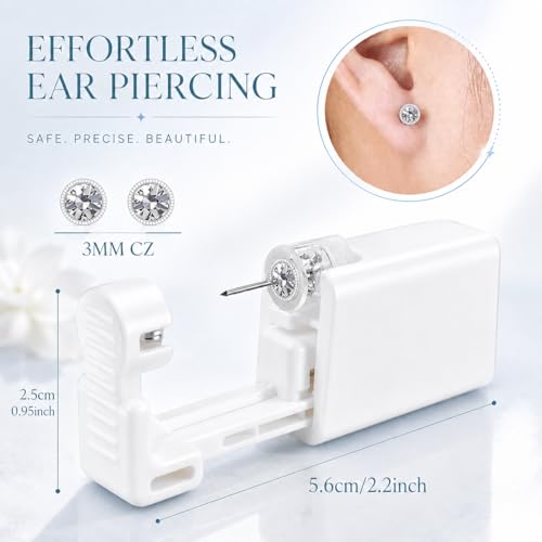 Image of Anzero Ear Piercing Kit, Disposable Ear Piercing Gun with 3MM CZ Studs | Sterile Packed, 316L CZ Studs, Painless Quick Piercing, Easy and Safe, Home Self-Use, Suitable for Women, Men and Girls