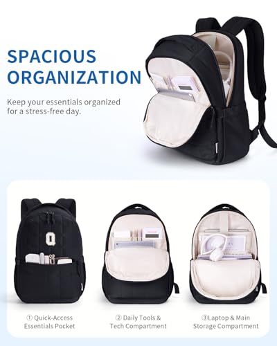 WANDF Initial Laptop Backpack for Women, Quilted Puffer 14 Inch College Backpack, Personalized Water-Resistant Travel Backpack Daypack (Black Q)3