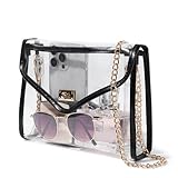 Bucosd Clear Purse for Women Stadium Approved, Clear Crossbody Bag with Leather Edging for Concert Sports Events (Black - Gold Chain)