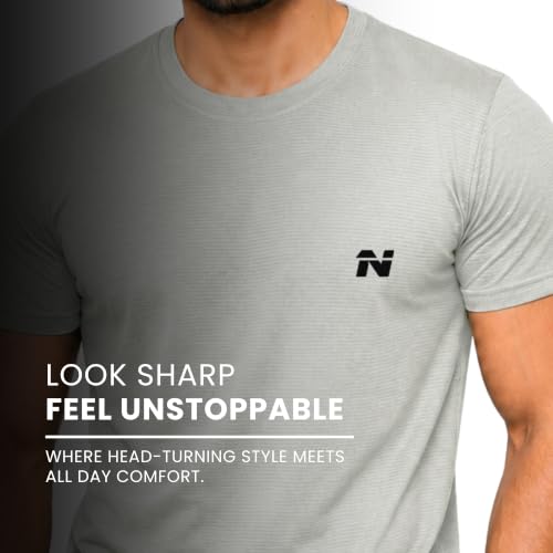 Image of NINQ Half Sleeve Tshirt for Men | Round Neck Regular Tshirt | Breathable Mesh Dotted Stylish T-Shirt | Sports Wear Casual Tee for Gym, Running & Daily Comfort