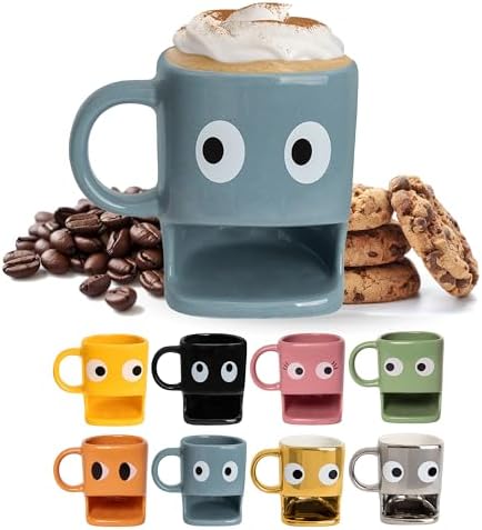 FISURA Original Eyes Mug Blue Mug with Biscuit Compartment Ceramic Mug with Space for Biscuits Capacity 240ml Original Gift Idea image 5
