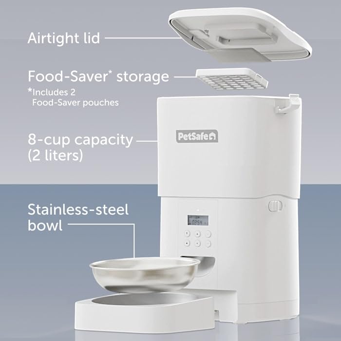 PetSafe Timed Cat and Small Dog Feeder with Portion Control FlexFeed Automatic Pet Feeder 8 Cups/2L White 4 lbs. - image 5